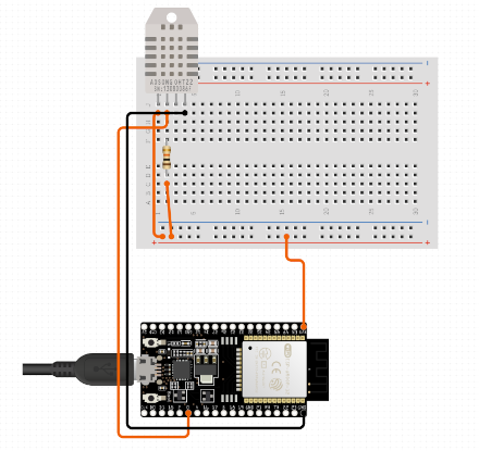 Wiring diagram of ESP32 with DHT22 sensor