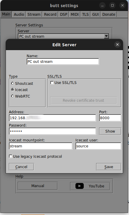 Settings menu of Butt Picture of Settings menu of Butt