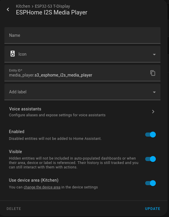 Media Player Settings in Home Assistant Picture of Media Player Settings in Home Assistant